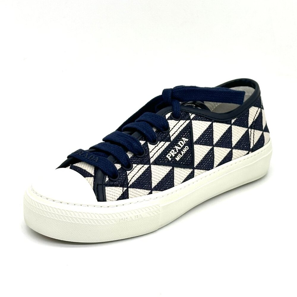 PRADA Triangle Logo Jacquard Lace Up Platform Sneakers Trainers Flat Shoes - Picture 4 of 14